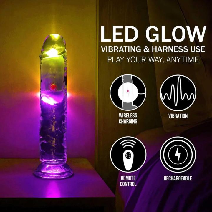 Realistyczny wibrator dildo 18 cm LED z przyssawką i do uprzęży