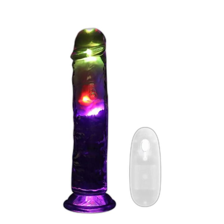 Realistyczne dildo wibrujące LED 20 cm transparentne z przyssawką