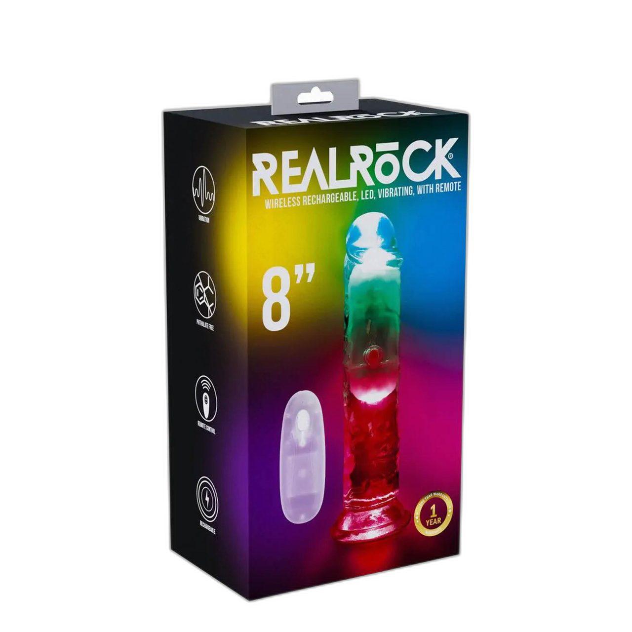 Realistyczne dildo wibrujące LED 20 cm transparentne z przyssawką