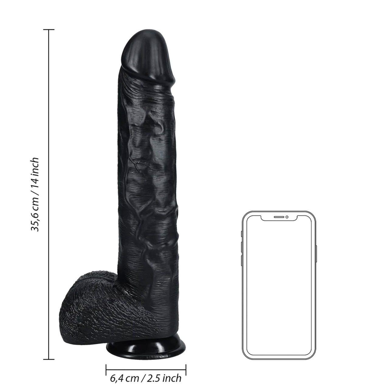 Realistyczne duże dildo 35,5 cm czarne z przyssawką i bazą do uprzęży