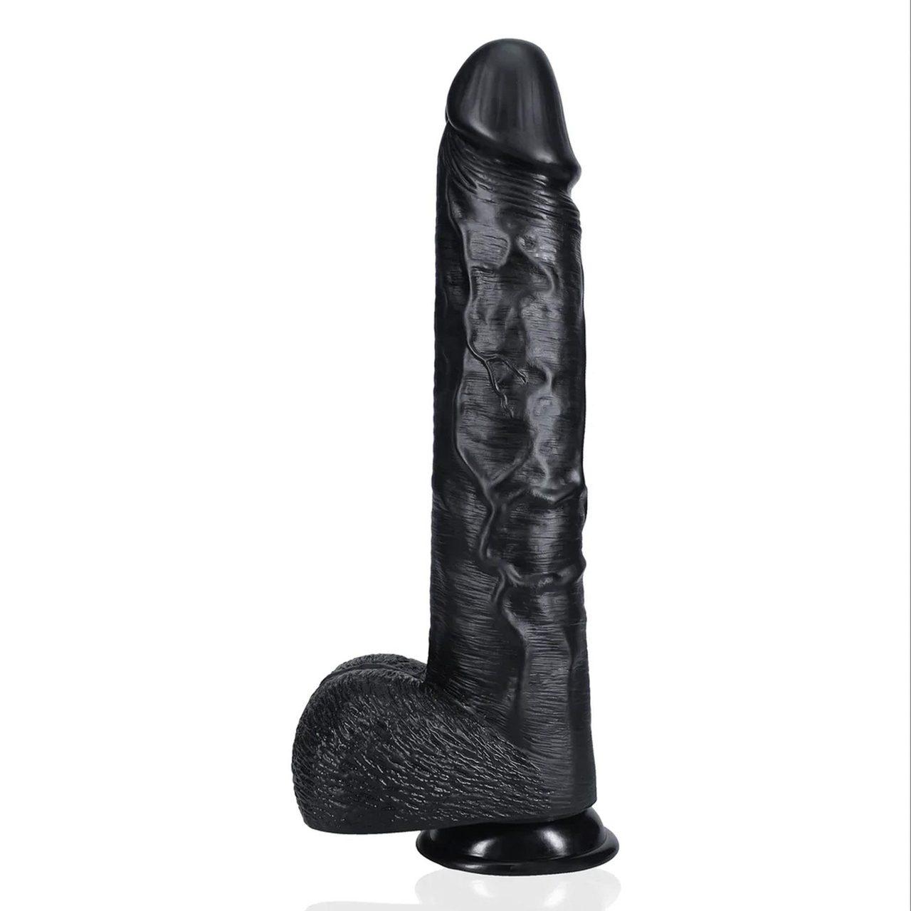 Realistyczne dildo XXL 38 cm z przyssawką i uprzężą | Loris.pl