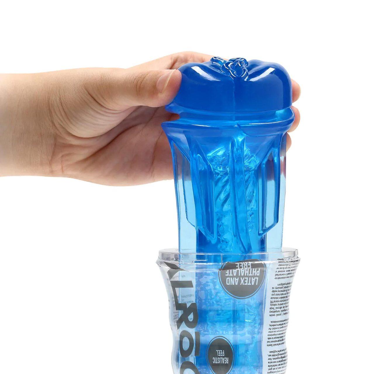 Niebieski masturbator waginalny TPE z fakturą | Loris.pl