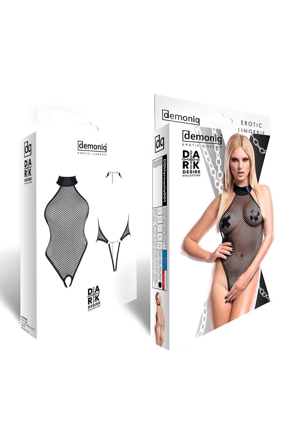 Czarne siateczkowe body Demoniq Harmonia z otwartym krokiem
