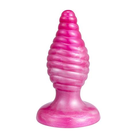 Spiralny plug analny z przyssawką – perłowo-różowy silikon medyczny