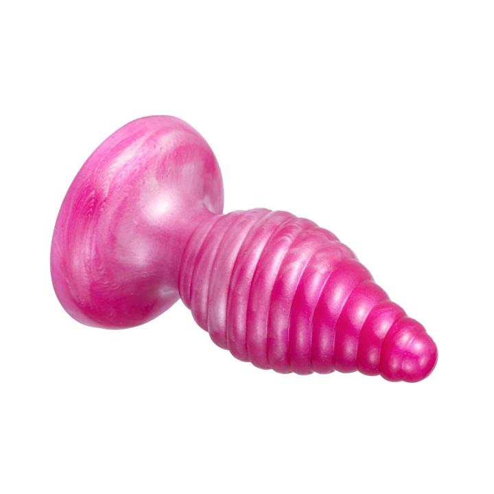 Spiralny plug analny z przyssawką – perłowo-różowy silikon medyczny