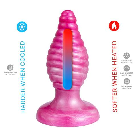 Spiralny plug analny z przyssawką – perłowo-różowy silikon medyczny