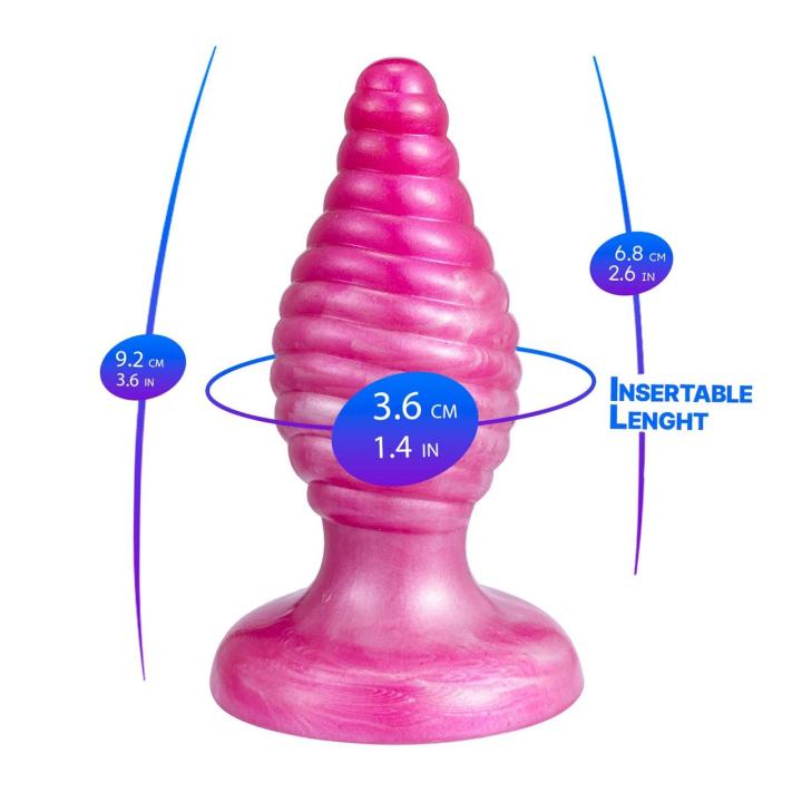 Spiralny plug analny z przyssawką – perłowo-różowy silikon medyczny