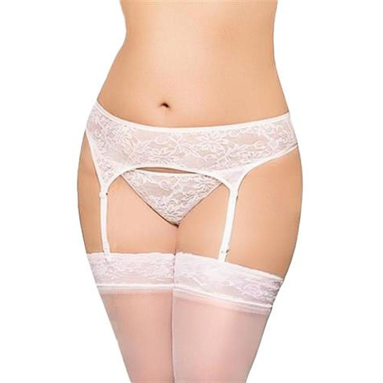 Biały pas do pończoch plus size 3XL z koronką i wycięciem | Loris.pl