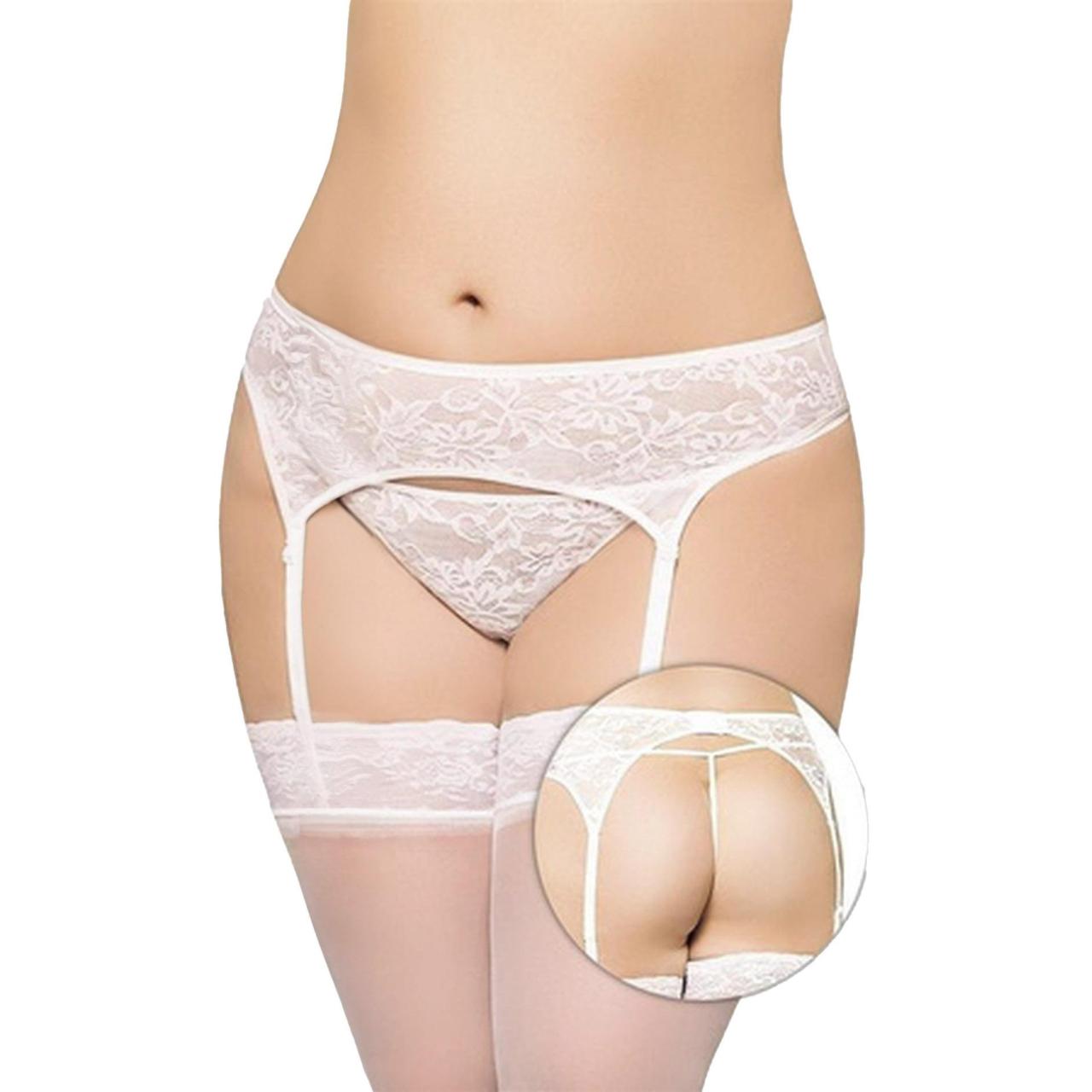 Biały pas do pończoch plus size 3XL z koronką i wycięciem | Loris.pl