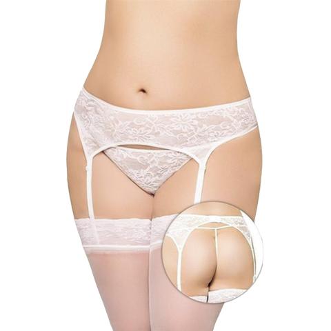 Biały pas do pończoch plus size 3XL z koronką i wycięciem