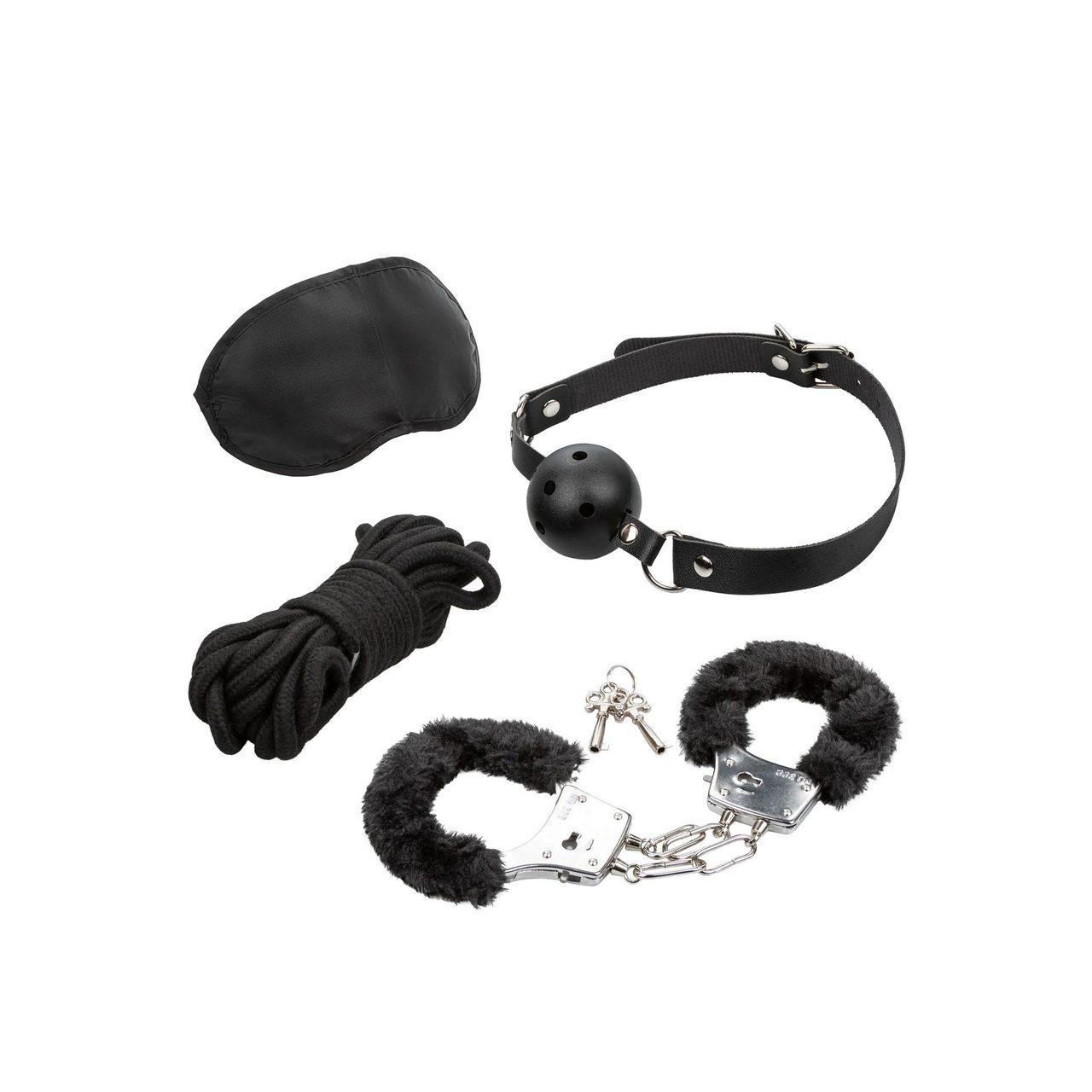 Zestaw bondage dla początkujących: knebel, opaska, kajdanki i lina 5 m | Loris.pl