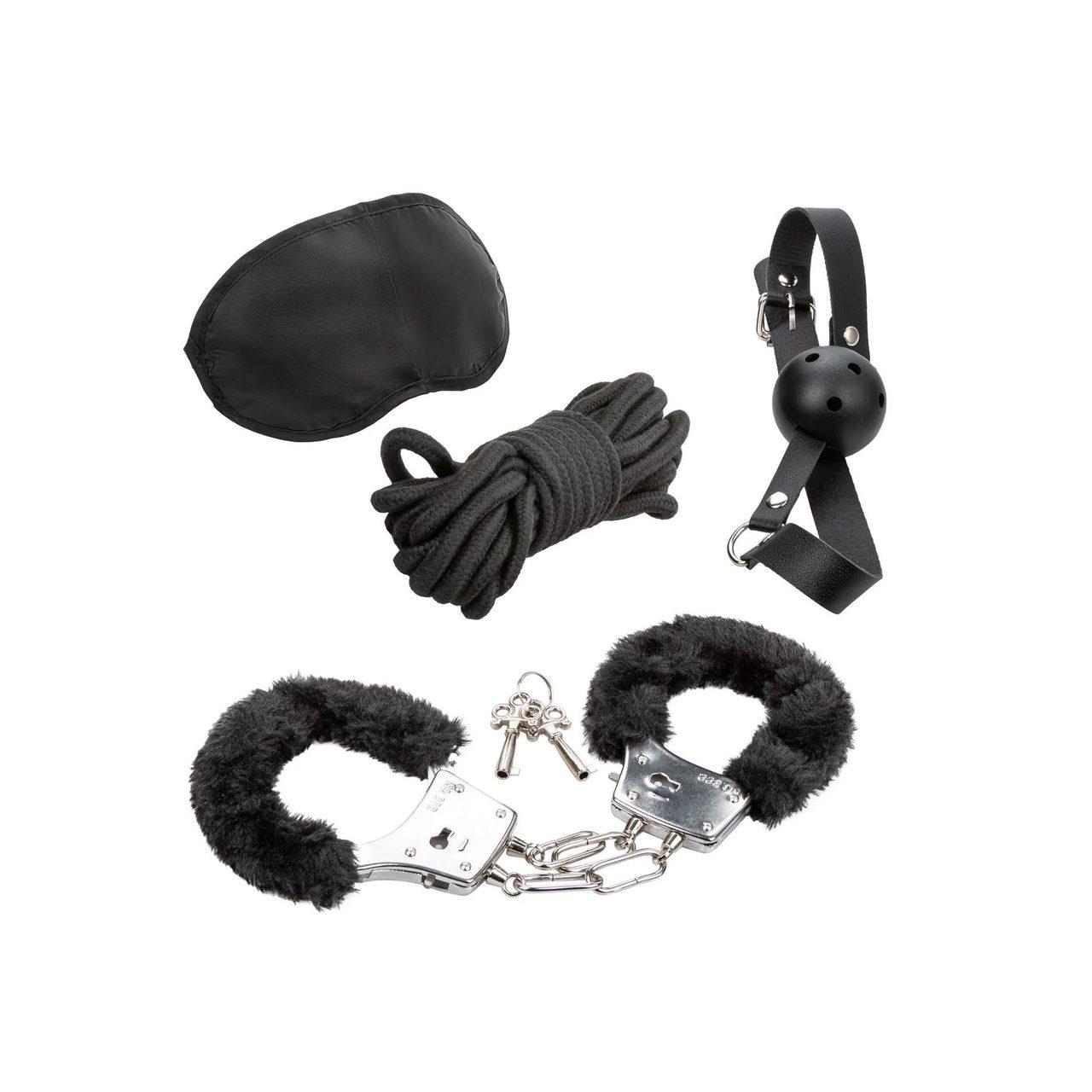 Zestaw bondage dla początkujących: knebel, opaska, kajdanki i lina 5 m | Loris.pl