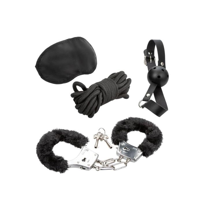 Zestaw bondage dla początkujących: knebel, opaska, kajdanki i lina 5 m | Loris.pl