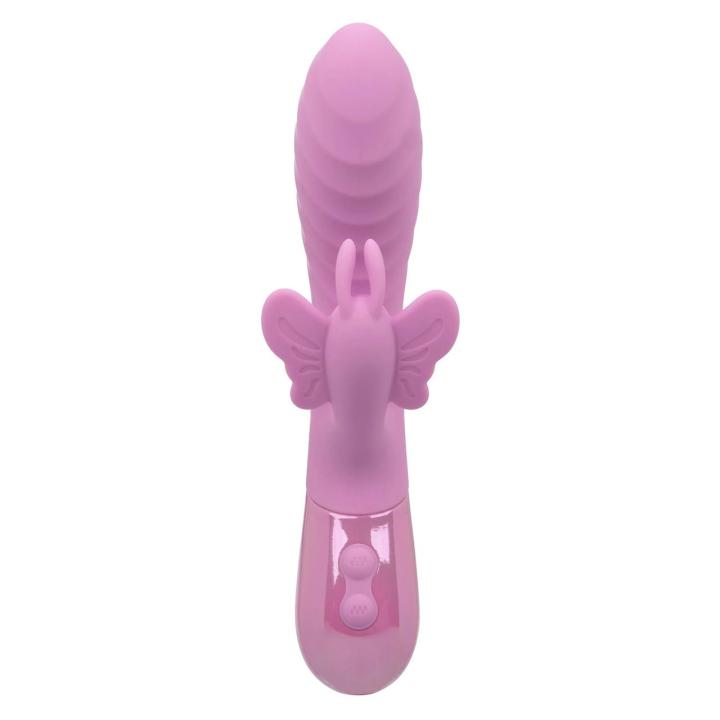 Wibrator króliczek z motylkiem i falistym trzonem | Wodoodporny, USB