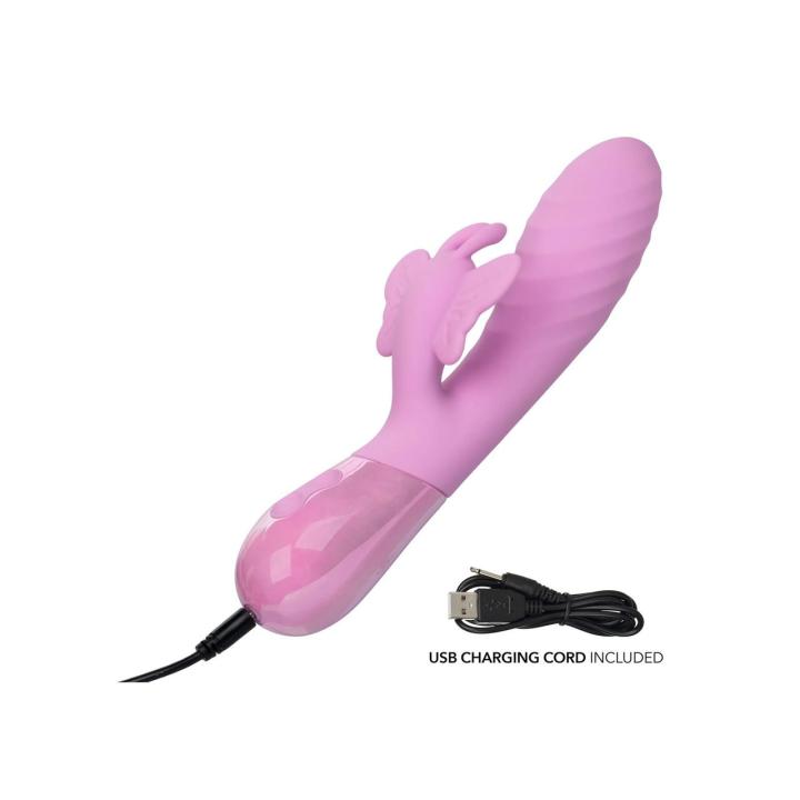 Wibrator króliczek z motylkiem i falistym trzonem | Wodoodporny, USB