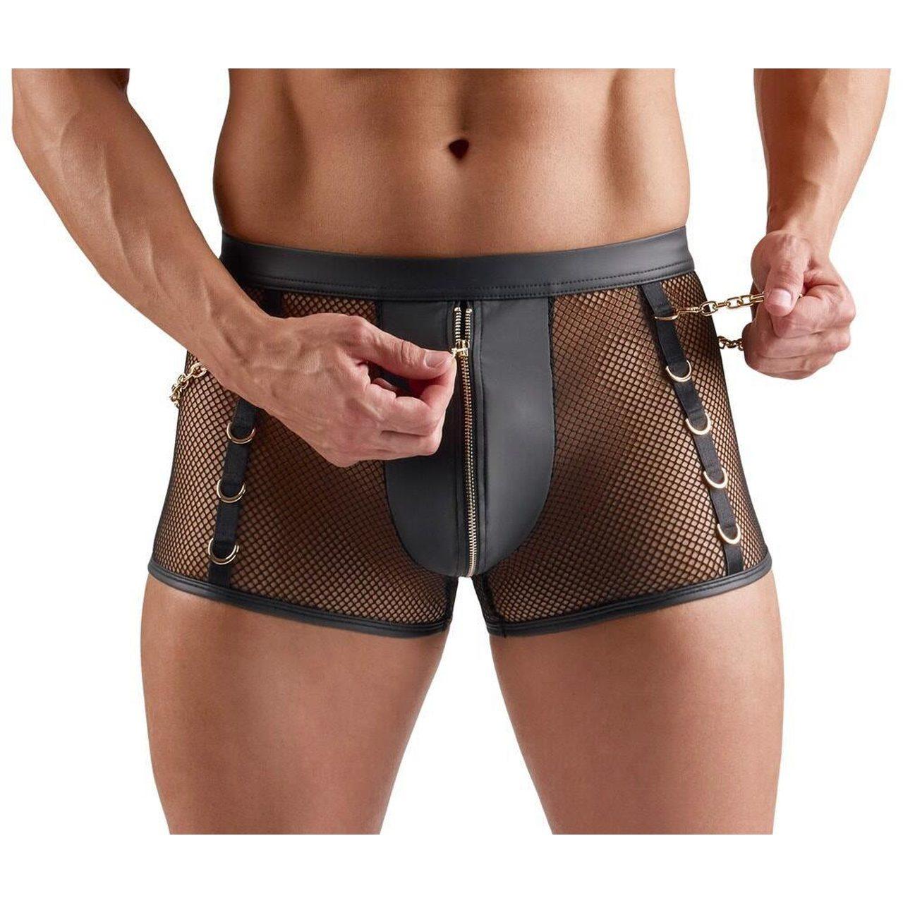 Czarne siatkowe slipy męskie wetlook z zamkiem S | Loris.pl