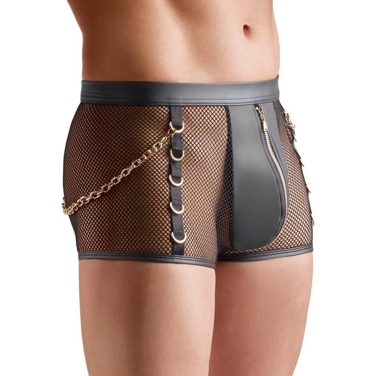 Czarne siatkowe slipy męskie wetlook z zamkiem S | Loris.pl