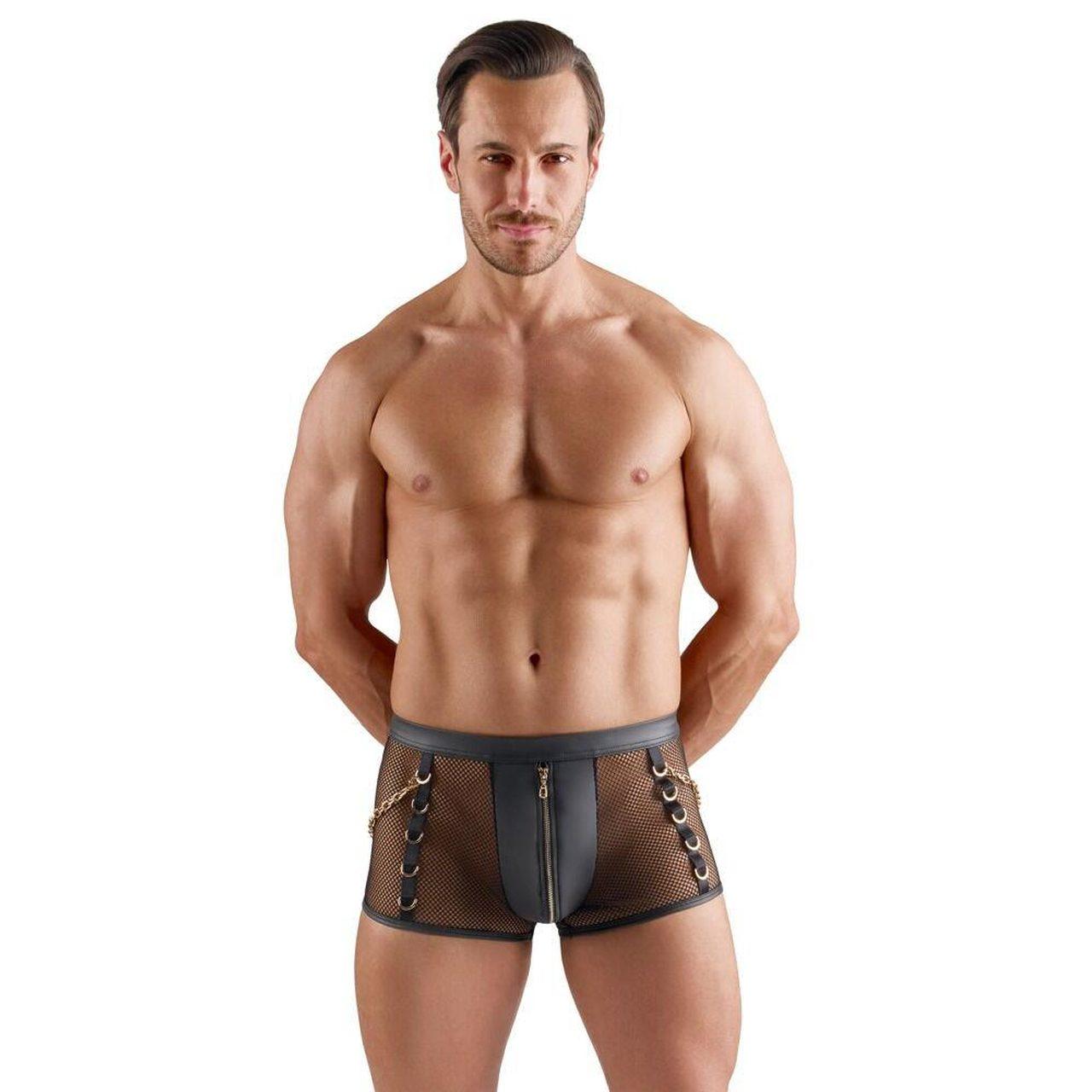 Czarne siatkowe slipy męskie wetlook z zamkiem S | Loris.pl