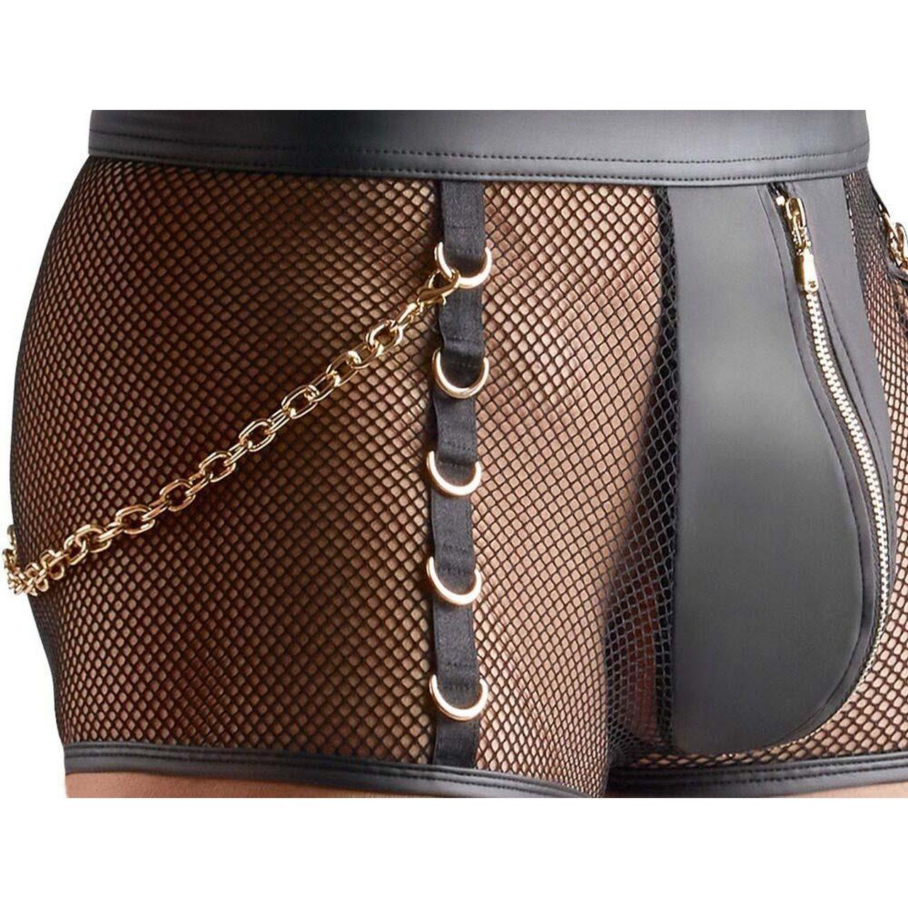 Czarne siatkowe slipy męskie wetlook z zamkiem S | Loris.pl