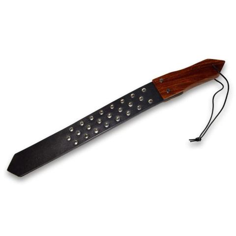 Skórzano‑drewniany paddle BDSM z nitami – intensywny klapek