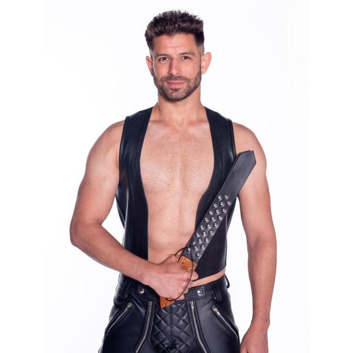 Skórzano‑drewniany paddle BDSM z nitami – intensywny klapek | Loris.pl