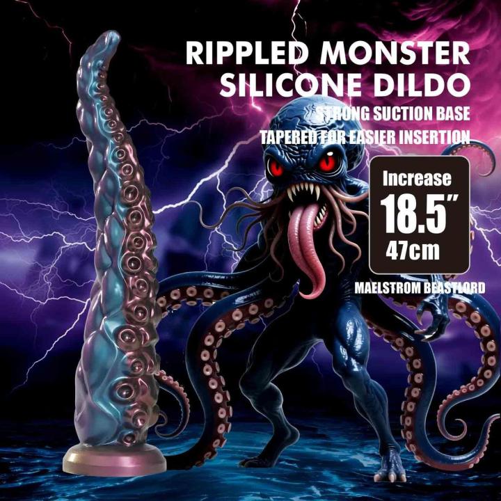 Gigantyczne dildo macka 47 cm z silikonu – falowana tekstura
