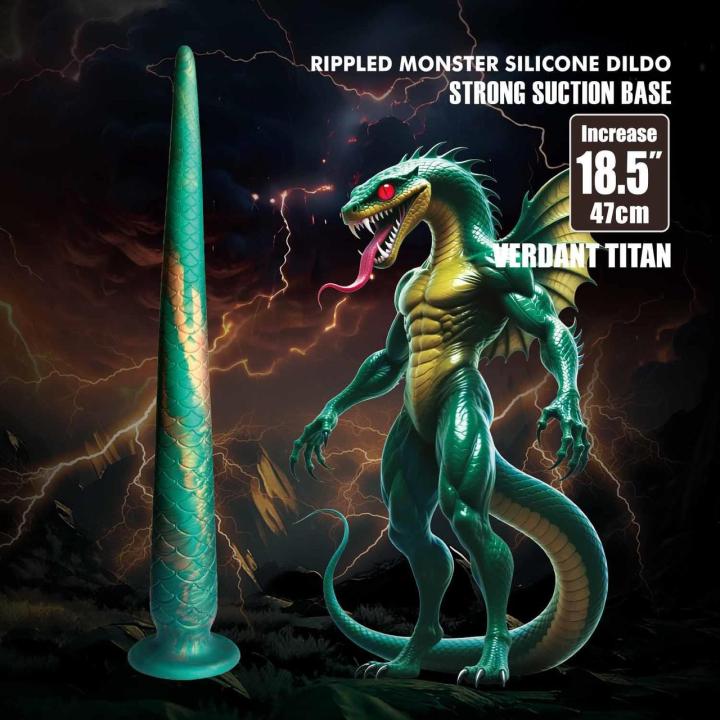 Silikonowe dildo 47 cm z przyssawką – łuskowana faktura