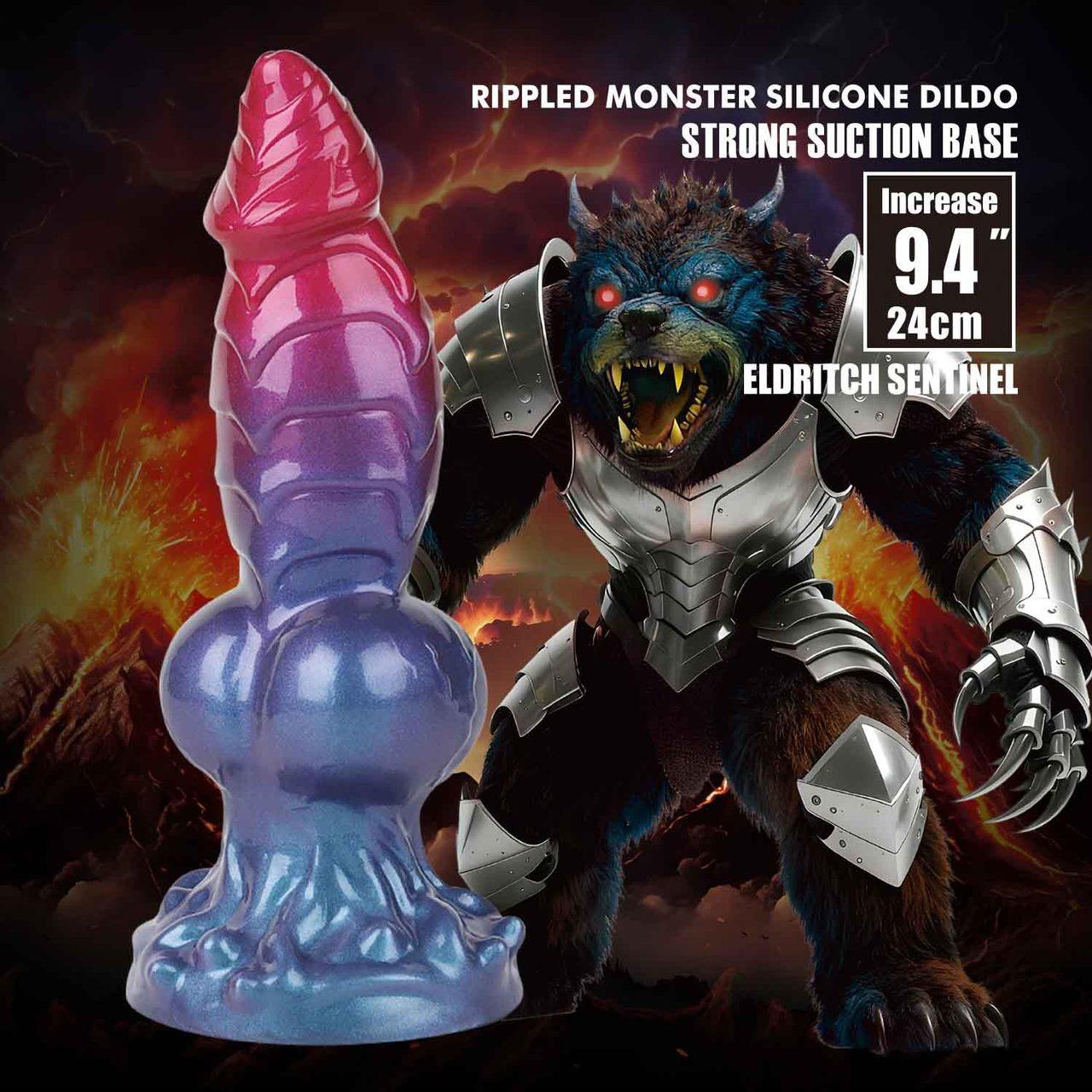 Monster dildo 24 cm z przyssawką i wypustkami | Loris.pl