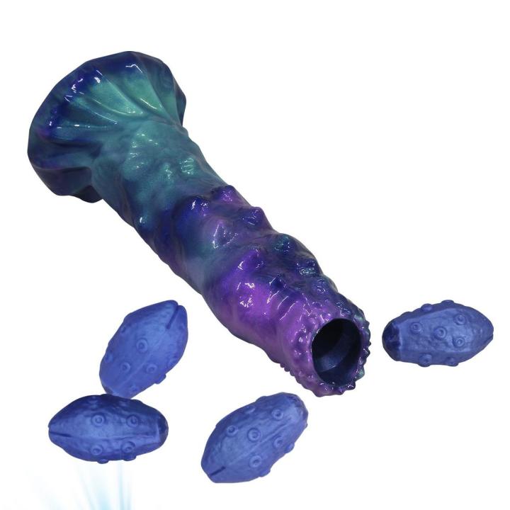 Dildo potwór 22,5 cm z pompką i przyssawką + 4 silikonowe jajka