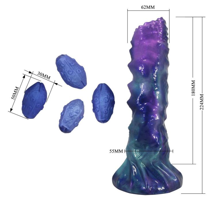 Dildo potwór 22,5 cm z pompką i przyssawką + 4 silikonowe jajka
