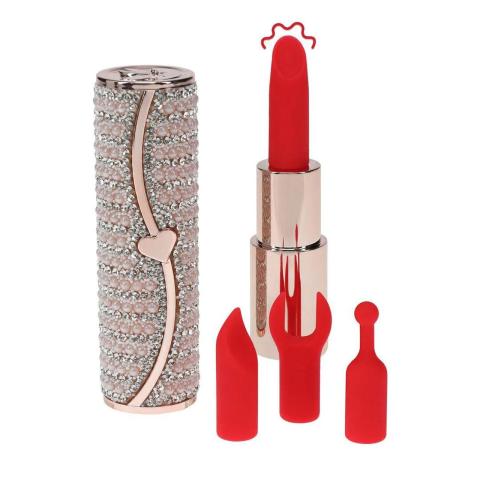 Mini wibrator pomadka różowy z etui i 2 końcówkami