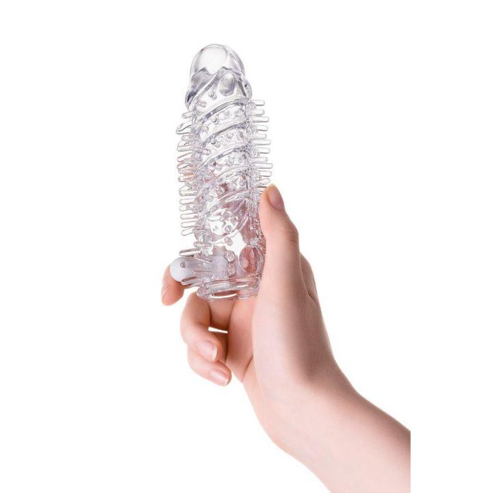 Nasadka na penisa z wibracją i bullet 13,4 cm | Transparentna TPR | Loris.pl