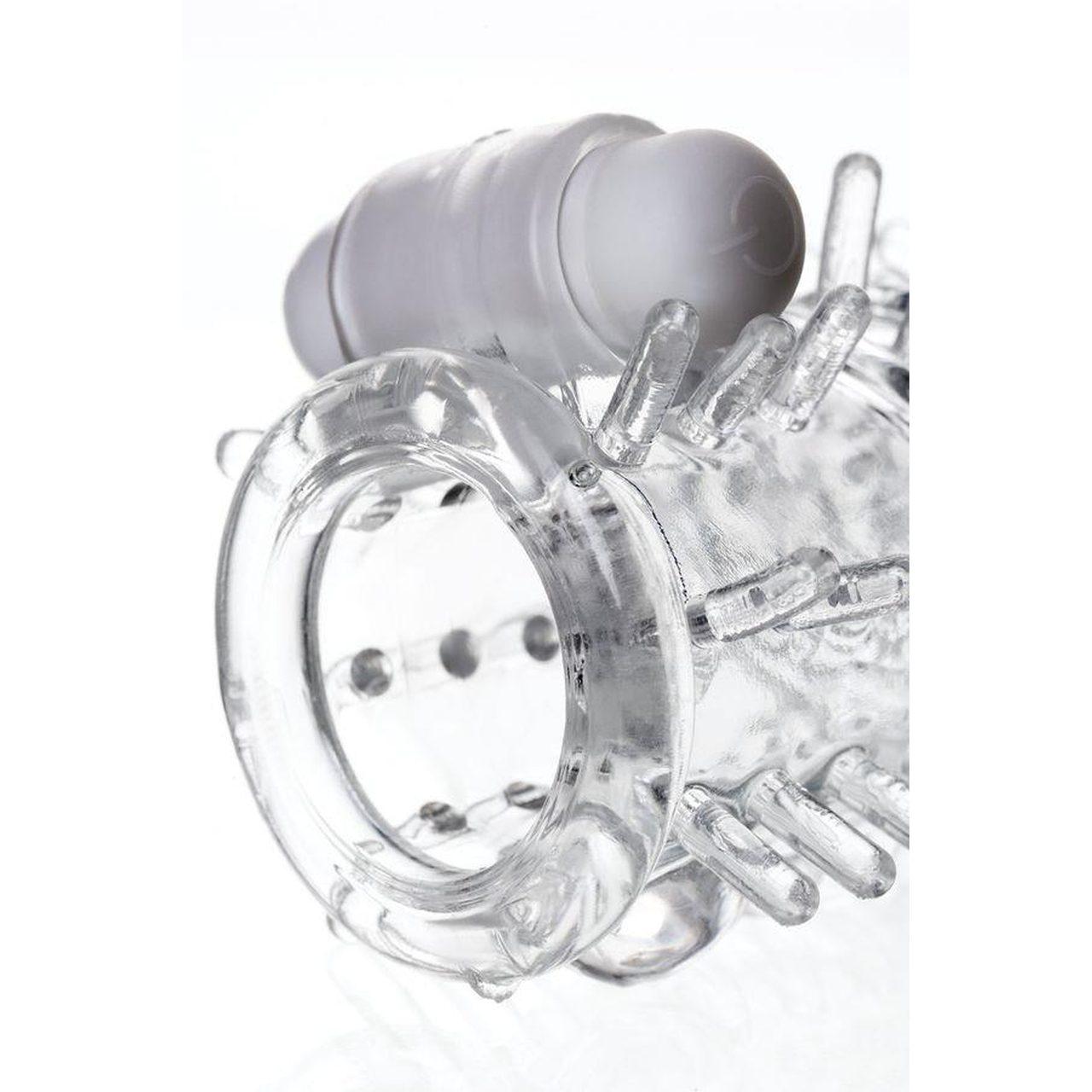 Nasadka na penisa z wibracją i bullet 13,4 cm | Transparentna TPR | Loris.pl