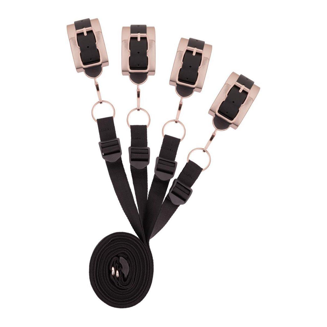 Zestaw pasów pod materac do bondage – czarne wyściełane mankiety | Loris.pl