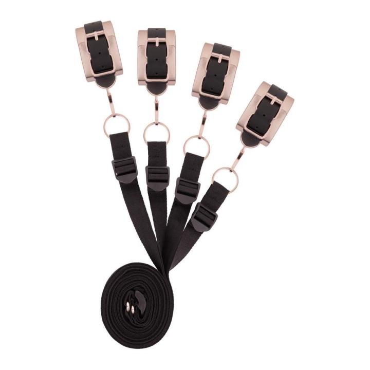 Zestaw pasów pod materac do bondage – czarne wyściełane mankiety | Loris.pl