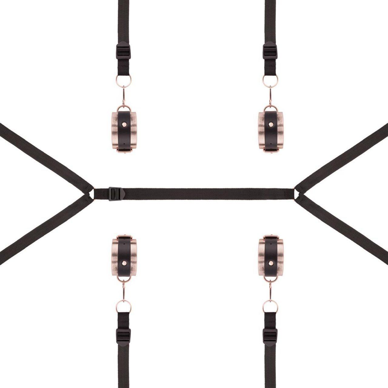 Zestaw pasów pod materac do bondage – czarne wyściełane mankiety | Loris.pl