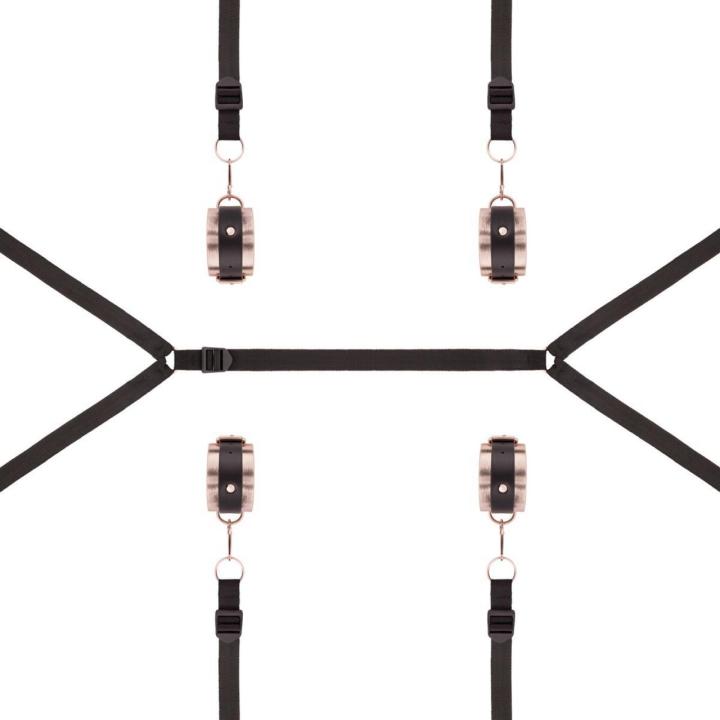 Zestaw pasów pod materac do bondage – czarne wyściełane mankiety | Loris.pl