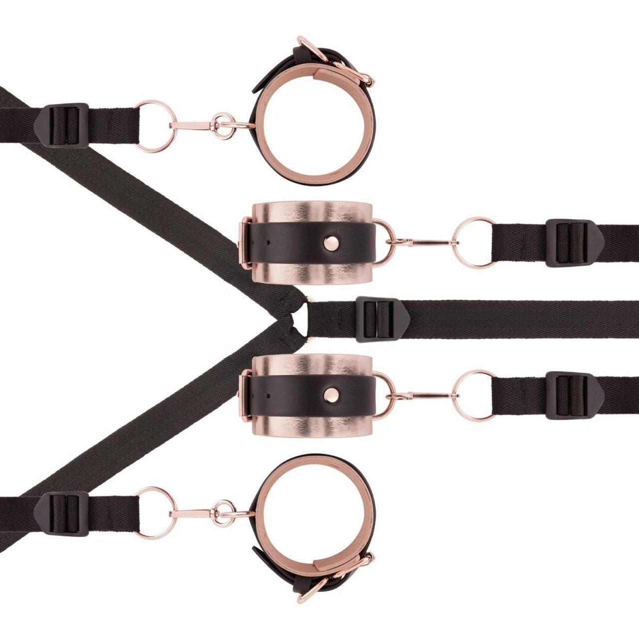 Zestaw pasów pod materac do bondage – czarne wyściełane mankiety | Loris.pl