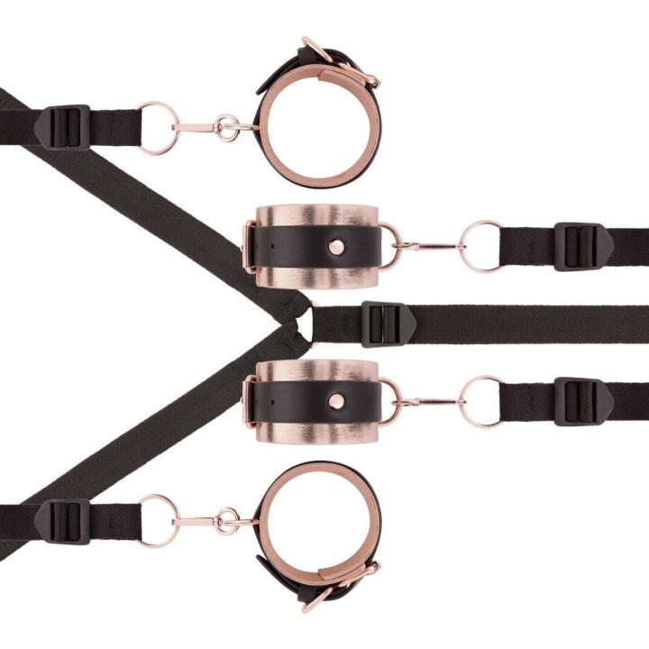 Zestaw pasów pod materac do bondage – czarne wyściełane mankiety