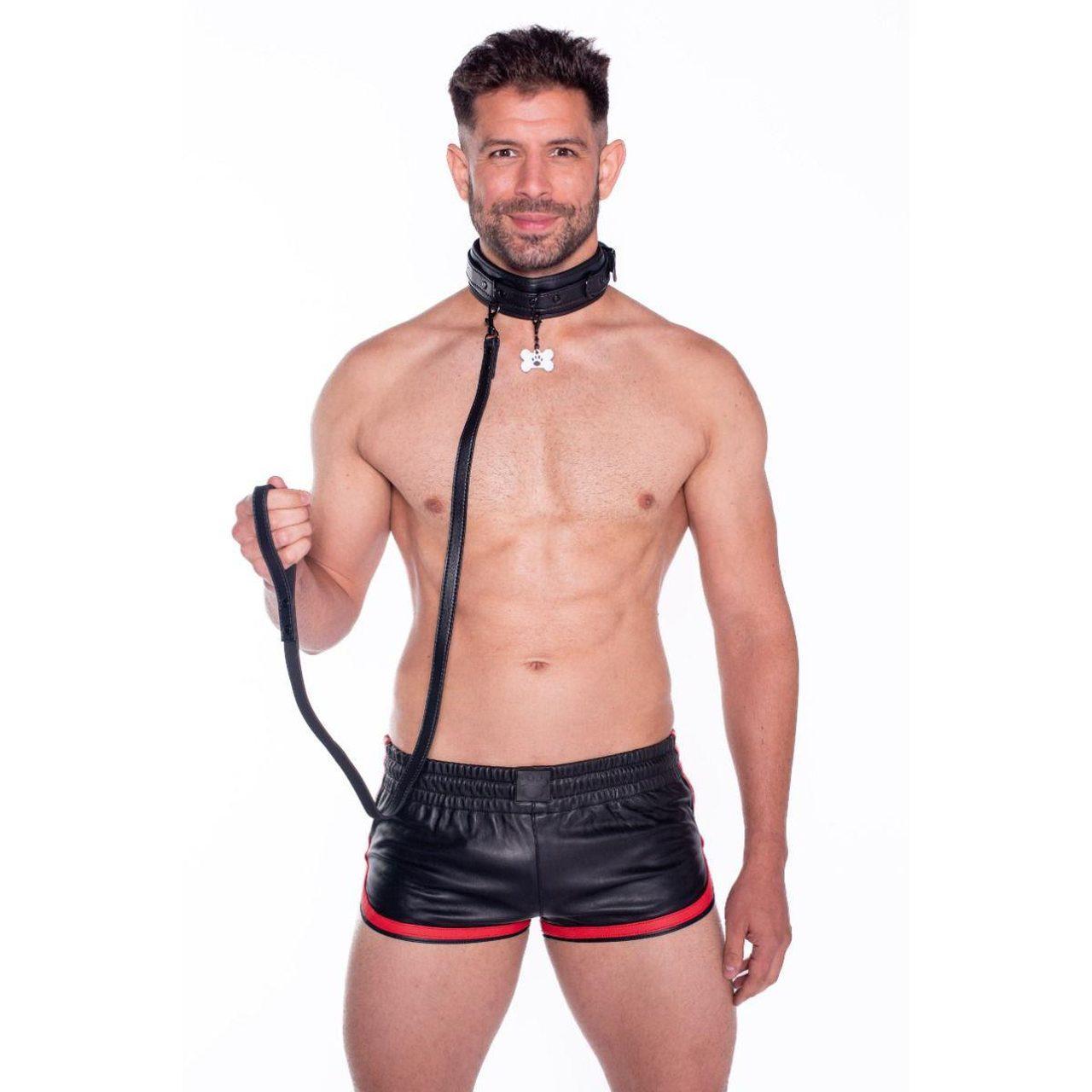 Obroża i smycz z ekoskóry do BDSM i pet play – regulacja do 50 cm | Loris.pl