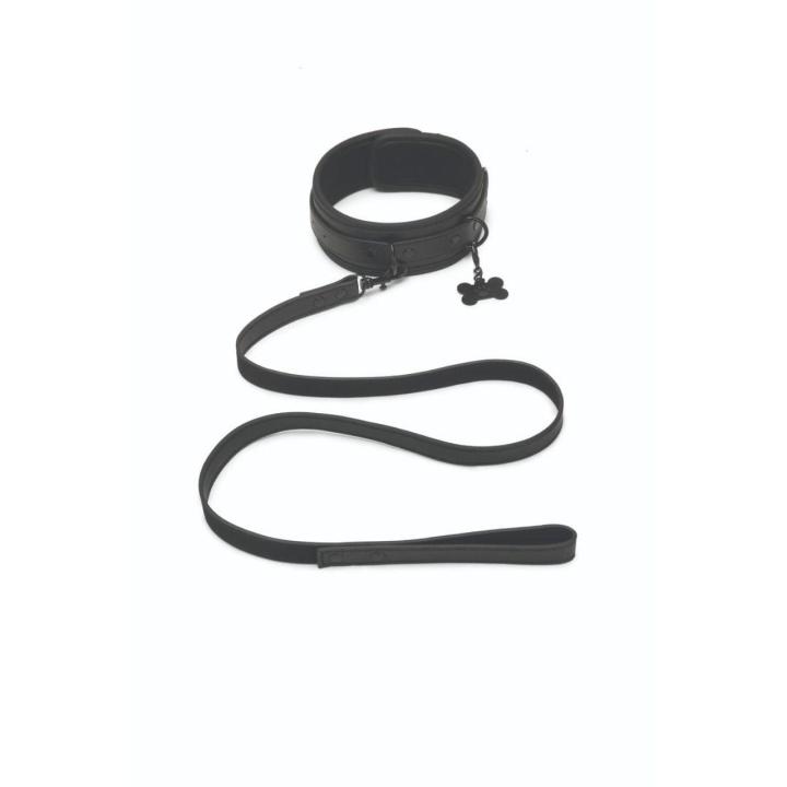 Obroża i smycz z ekoskóry do BDSM i pet play – regulacja do 50 cm | Loris.pl