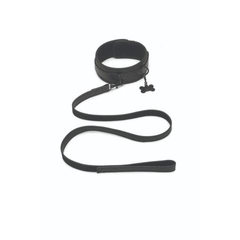Obroża i smycz z ekoskóry do BDSM i pet play – regulacja do 50 cm