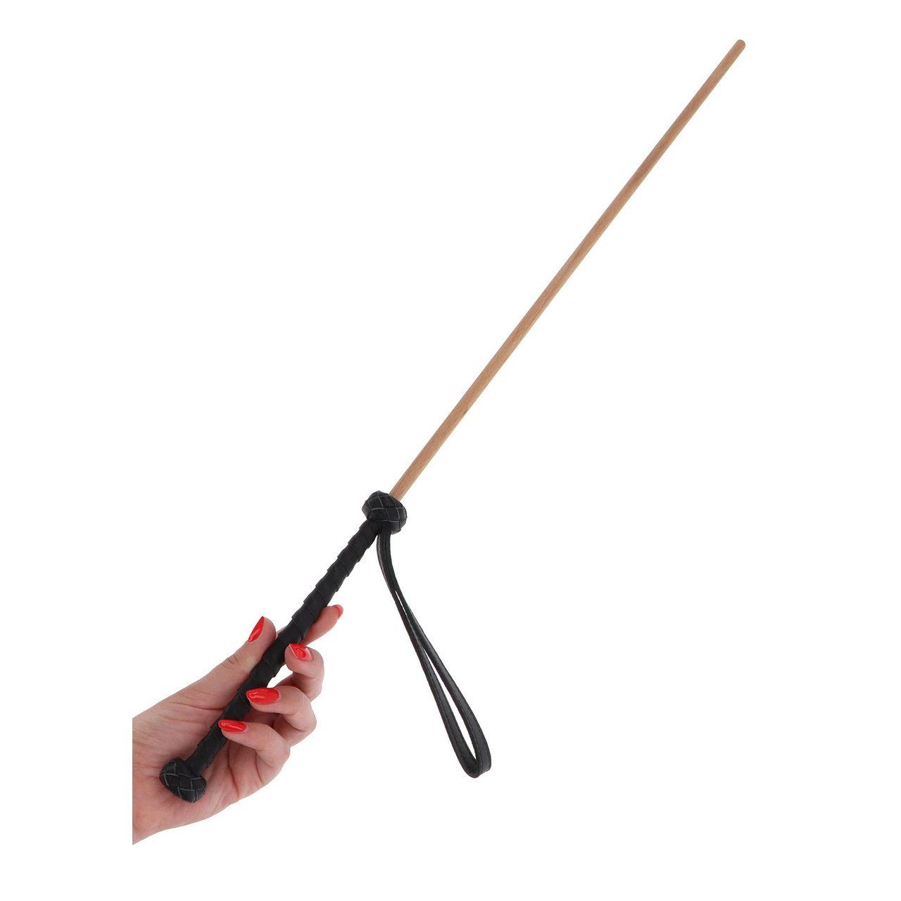 Laska BDSM 60 cm z drewna i skóry owczej | Kontrola doznań | Loris.pl