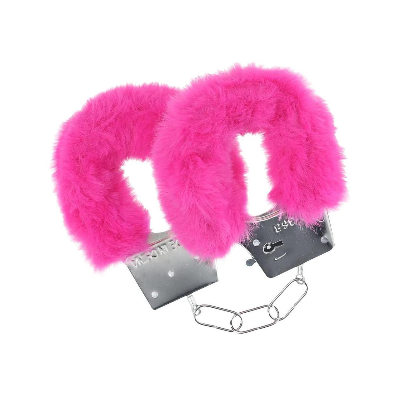 Różowe pluszowe kajdanki BDSM z szybkim zwolnieniem | Loris.pl