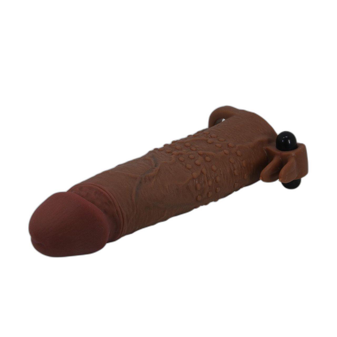 Wibrująca nakładka na penisa 17 cm brązowa | przedłużka z wibracjami