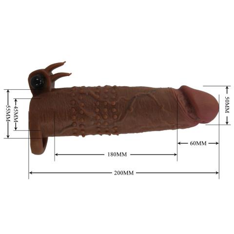 Wibrująca nakładka na penisa 17 cm brązowa | przedłużka z wibracjami