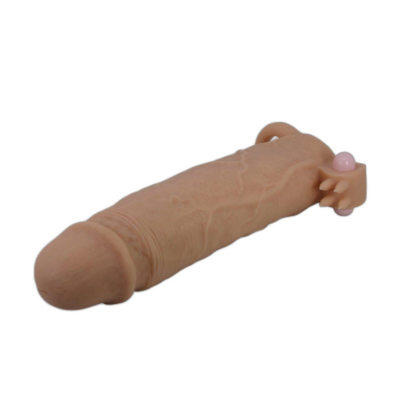 Cielista nakładka na penisa 22 cm z wibracjami i pętlą na jądra | Loris.pl