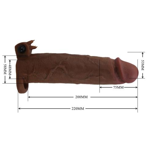 Wibrująca nakładka przedłużająca na penisa 22 cm brązowa