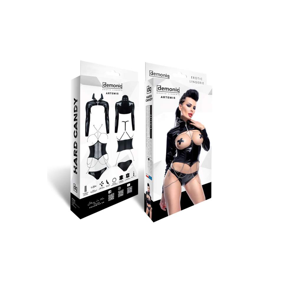 Prowokujący czarny gorset Demoniq Artemis z seksowną kurteczką