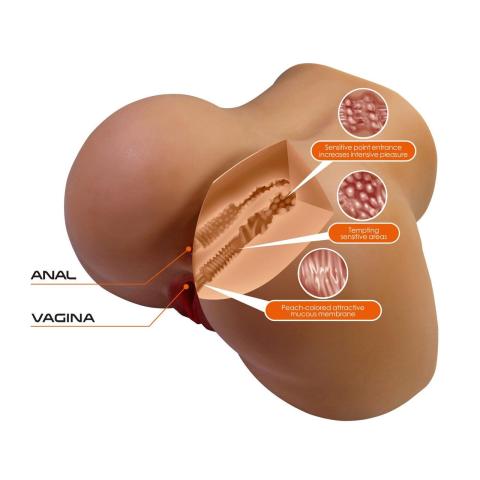 Masturbator 3D wagina i anal z wibracjami brązowy